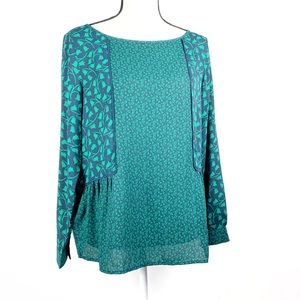 LOFT Teal and Navy Patterned Blouse